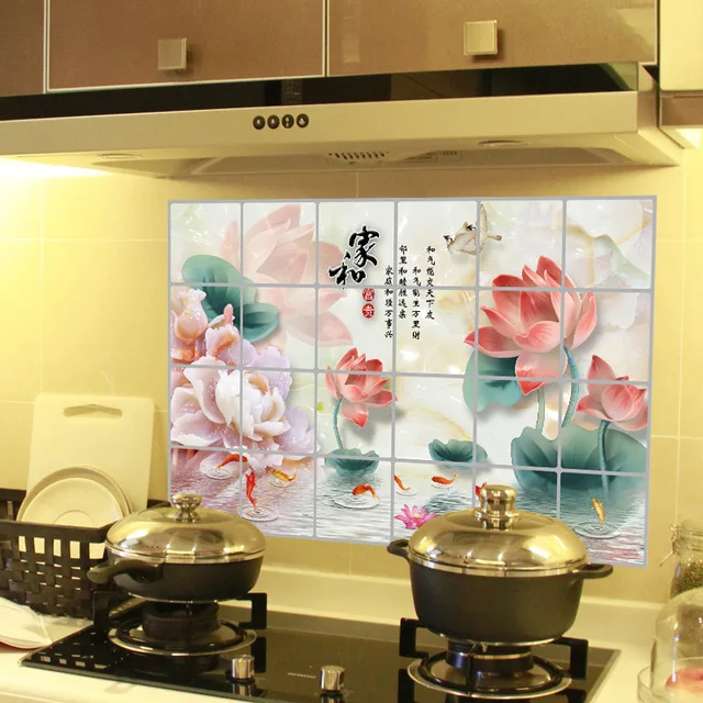 love cosy traditional chinese painting lotus kitchen oilproof wall stickers pvc aluminum foil sticker adhesive home - Lotus Kitchen love cosy traditional chinese painting lotus kitchen oilproof wall stickers pvc aluminum foil sticker adhesive home - Lotus Kitchen