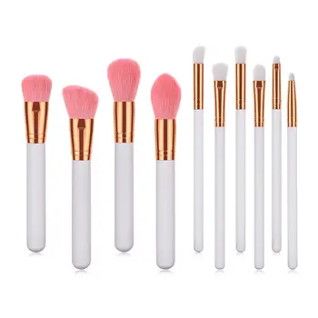 

2018 10pcs Makeup Brush Wooden Handle White Gold Wool Eye Shadow Eyeliner Foundation Blush Brush Kit Easy To Wear