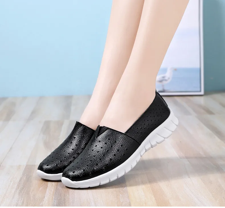 Women Loafer Flats 2019 Summer Slip On Leather Loafers Breathe Boat Shoes Moccasin Ladies Walk Flat Shoes zapatillas mujer (14)