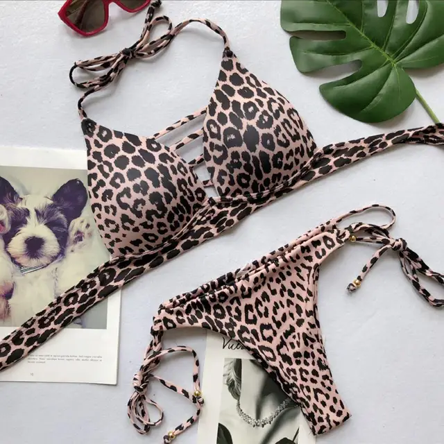 Bandage Leopard Bikinis Women Sexy Bikinis 2018 Push Up Padded