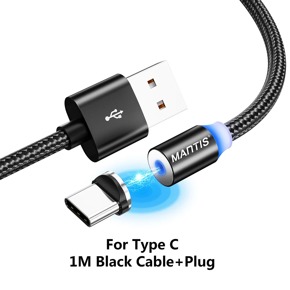 Магнитный Micro USB кабель MANTIS для iPhone samsung type-c зарядная зарядка магнит Зарядное устройство USB type C кабели для мобильных телефонов - Цвет: BlackTypeC