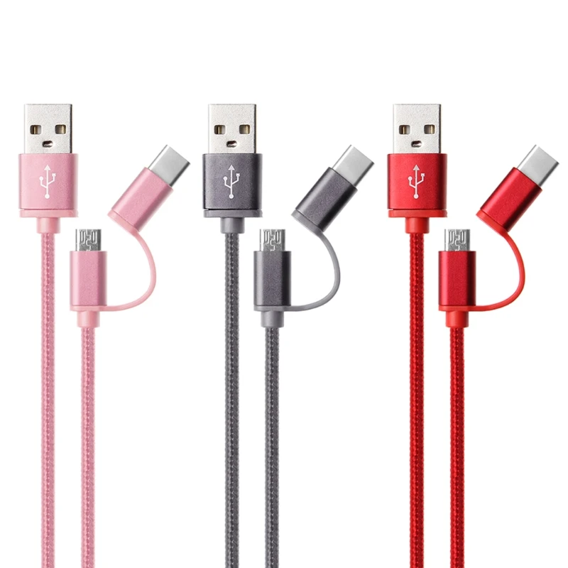 

2In1 USB 2.0 Male To USB 3.1 Type C Micro USB Weave Data Fast Charging Cable dropshipping