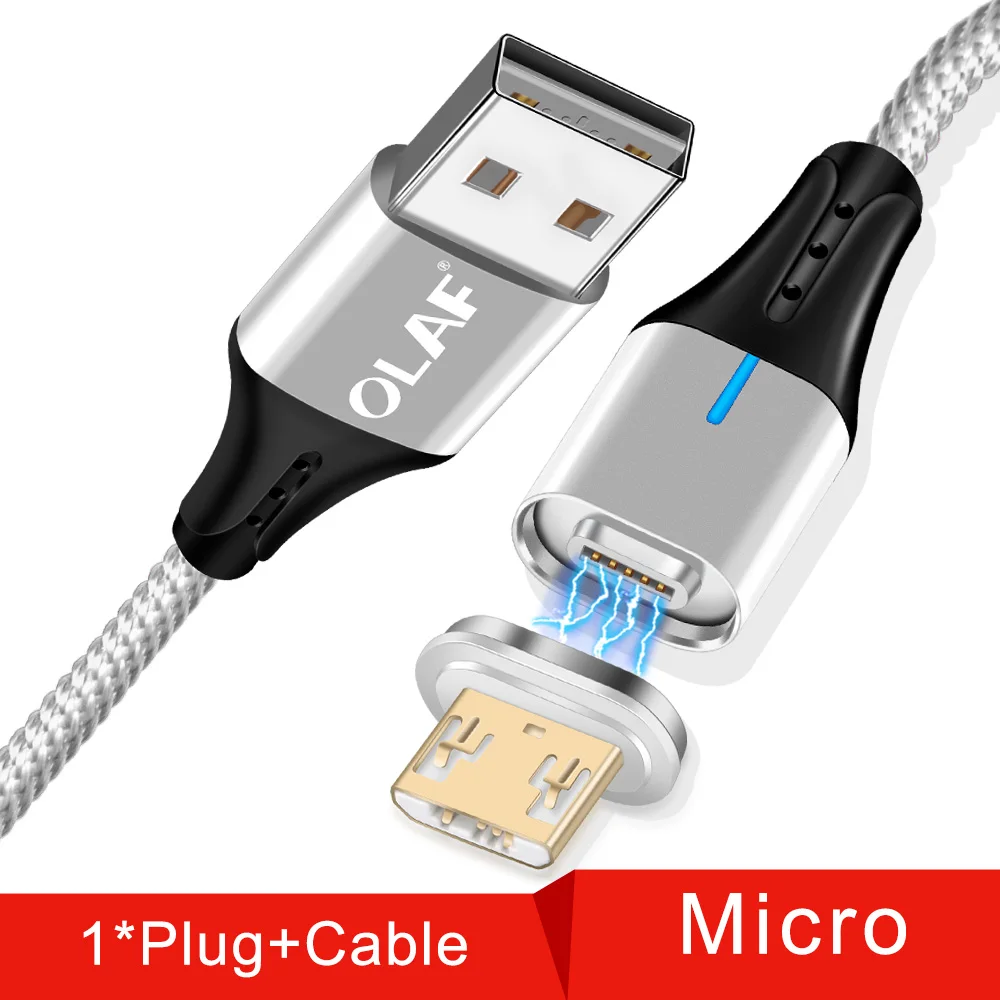 Олаф 3A Магнитный двухсторонний Micro usb type C кабель зарядное устройство Шнур для Iphone X XR XS Max Быстрая зарядка кабель для samsung S8 S9 Plus - Цвет: Sliver Micro cable