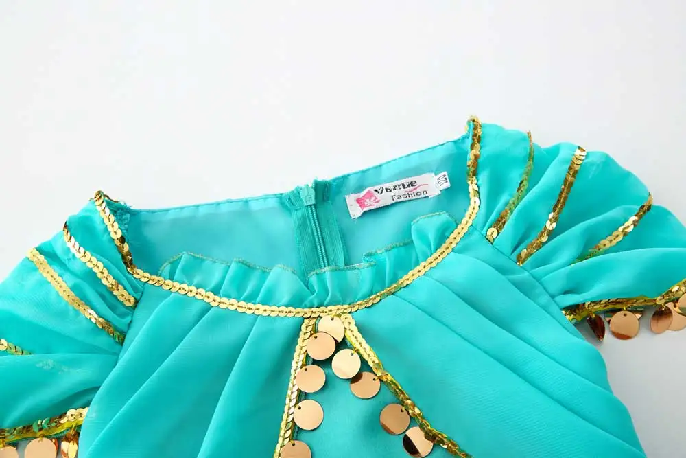 Костюмы принцессы жасминового цвета для девочек; платье для танцев с лампами Аладдина и Белль; Детский костюм для костюмированной вечеринки; костюм индийской принцессы