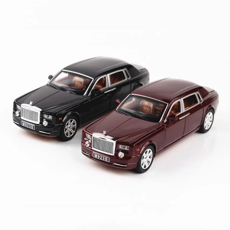 Hot 1:24 Scale Rolls Royces Phantom Metal Model With Light And Sound Diecast Car Pull Back Vehicle Toys Collection For Gifts