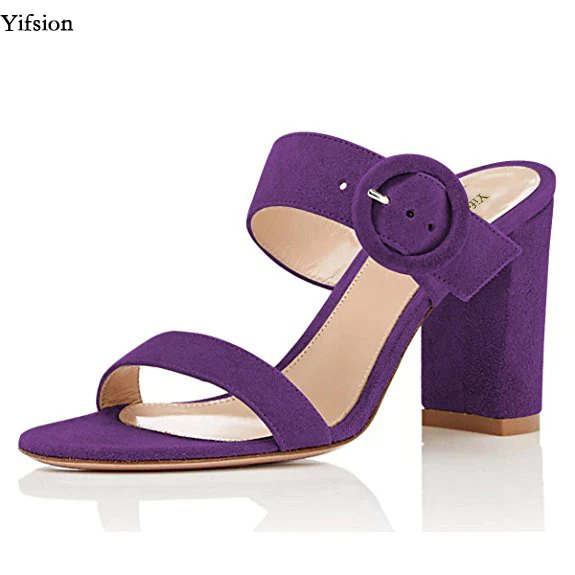 

Yifsion New Women Mules Sandals Square High Heel Sandals Open Toe Ladies Black Purple Red Party Shoes Women Plus US Size 4-15