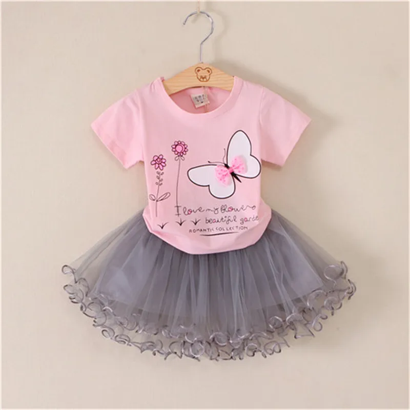 

BibiCola girls summer clothing set children sport suit cotton letter t-shirt+lace skirts 2pcs kids tracksuit set girls cltohes