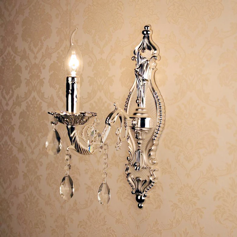 home Antique chrome crystal wall lamps Modern silver aluminium wall sconces lighting lamparas de pared Bathroom led wall lights