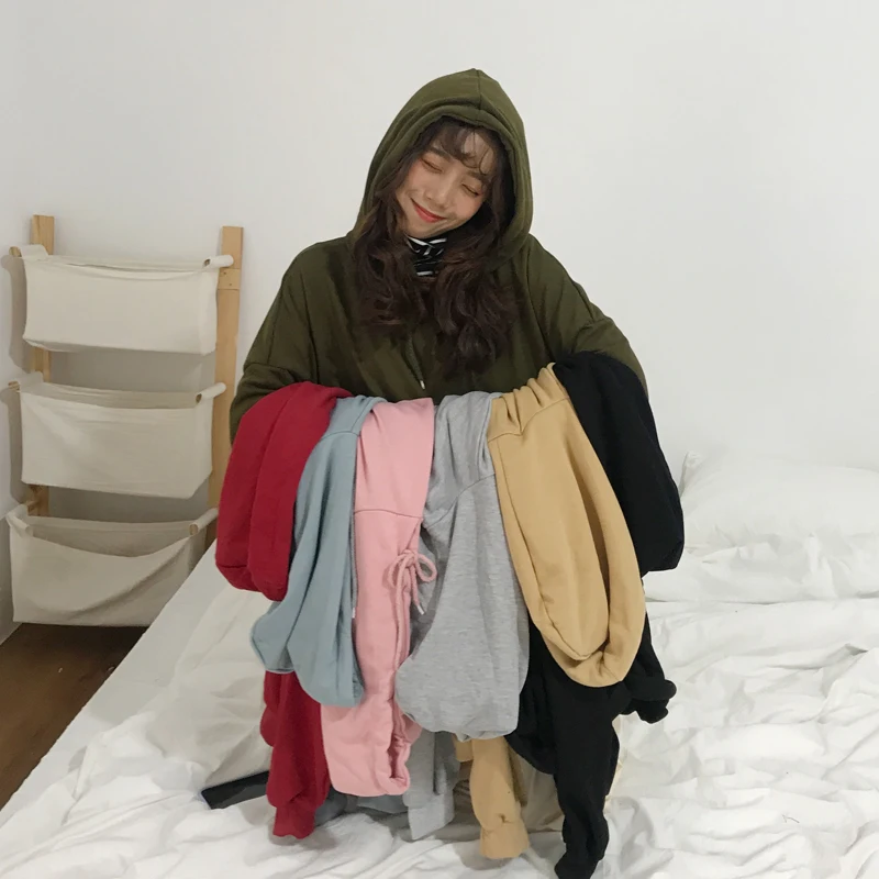 7 цветов осень и зима 2018 корейский стиль ulzzang одноцветные толстовки Женская