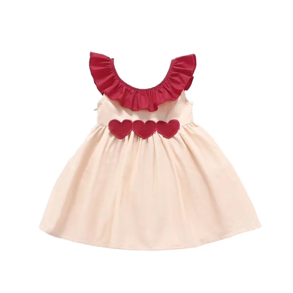 Новое Стильное платье с рукавами для девочек, красное сердце любовь, платье с оборками одежда для детей от 1 до 6 лет