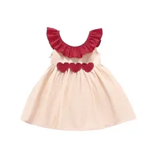 Новое Стильное платье с рукавами для девочек, красное сердце любовь, платье с оборками одежда для детей от 1 до 6 лет