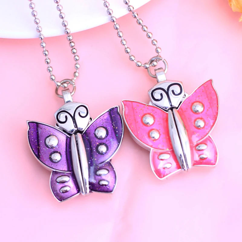 

2018 women girls personality creative Can open butterfly necklace pendant quartz fob watches students portable key pocket watch