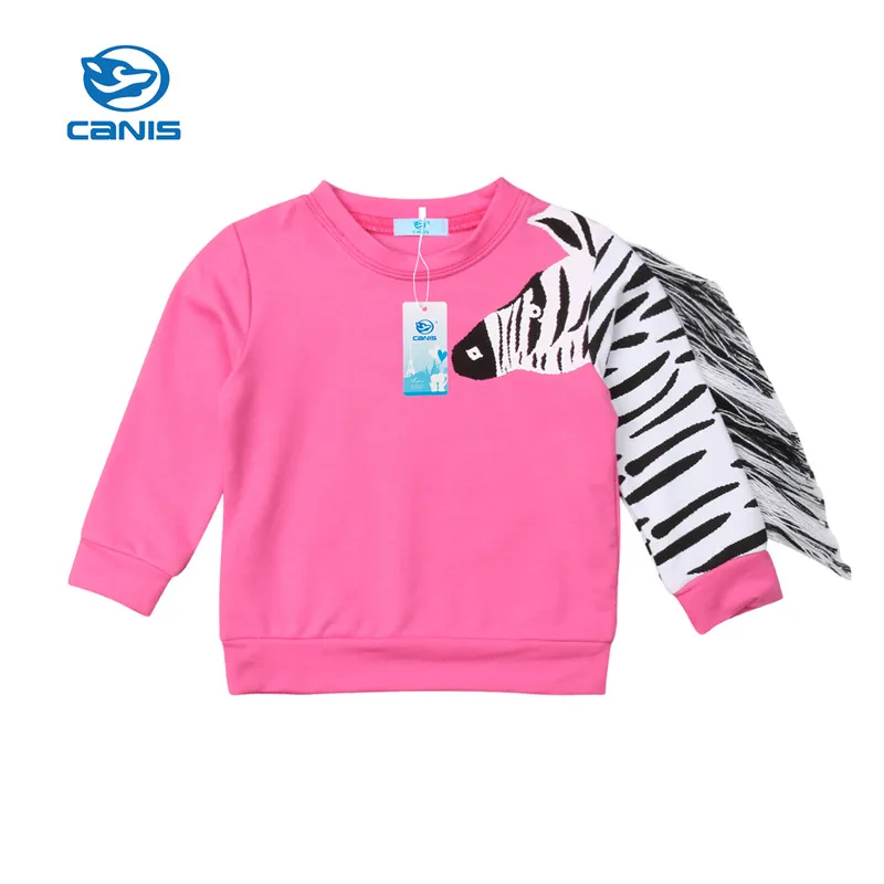 Коллекция года, новые толстовки для девочек детские толстовки с 3D рисунком зебры осенне-зимний свитер с длинными рукавами детская футболка для девочек топы, одежда - Цвет: Розовый