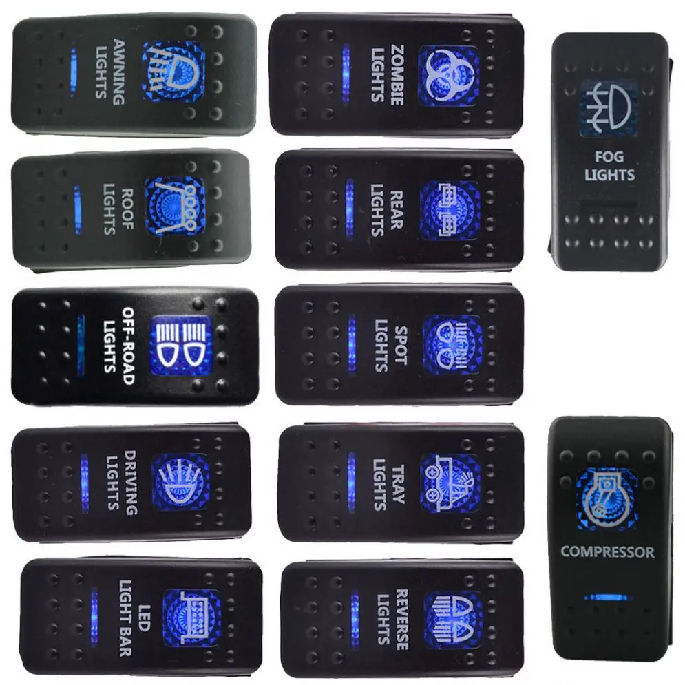 

HOT Waterproof 12V 20A Bar ARB 5P Push Rocker Toggle Switch Blue LED Light Car Sales