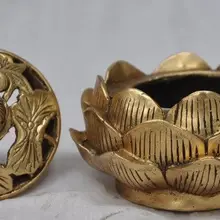 Марка Китайский буддизм медный латунный Лотос Лаки курильница Статуэтка-курильница металлические украшения ручной работы