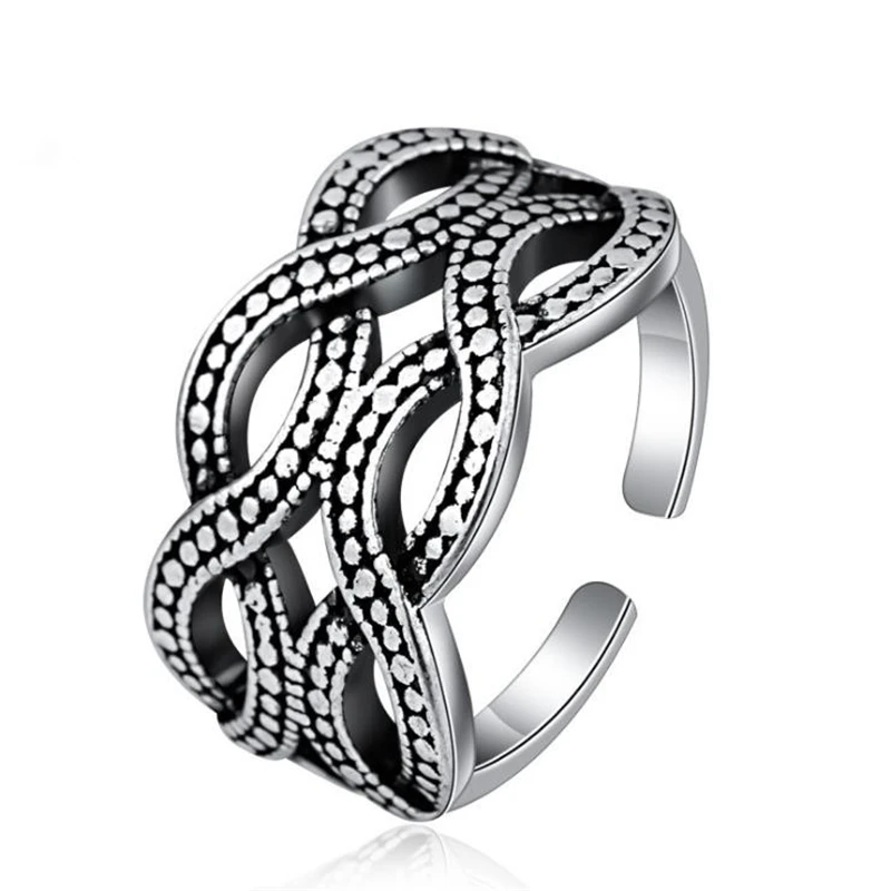 

KOFSAC New Fashion Interweave Opening Ring Vintage Thai Silver Jewelry 925 Sterling Silver Rings For Women Anniversary Party