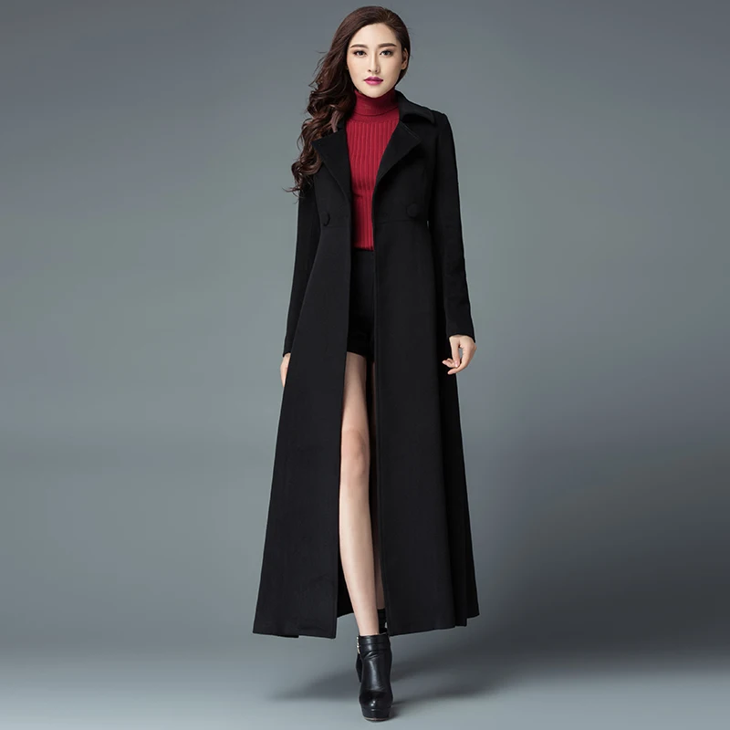 Manteau bleu pourpre Européenne Cachemire Tranchée Laine Design rouge Oversize De Long Nouveau Mince Noir Manteaux Chaud Femmes D'hiver p4xFw