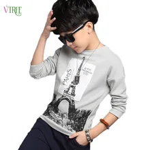 Nouveau 2016 automne garçons t-shirt adolescente 12 14 ans t-shirt pour garçons chemise enfants garçon vêtements enfants coton gris couleur tops