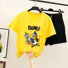 Женские летние топы в стиле Харадзюку, футболка с модным принтом, повседневный топ с коротким рукавом и круглым вырезом, свободная футболка большого размера для пары