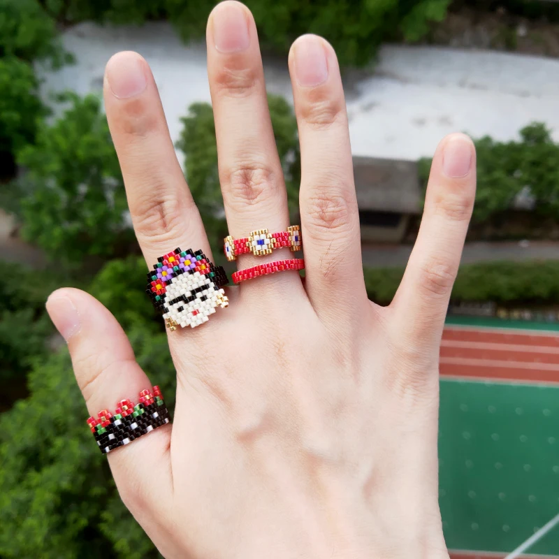 

FAIRYWOO Simple Ring Beautiful Girl Flower Turkey Evil Eye Ring Set Woman Red New Fashion Trendy Mexico Handmade Golden Rings