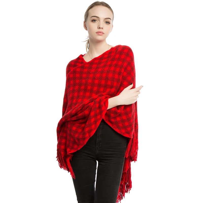 

women pullover poncho knit acrylic feminino shawl knitting fringe shawls capes stole overpull femme plaid poncho shawls pullon