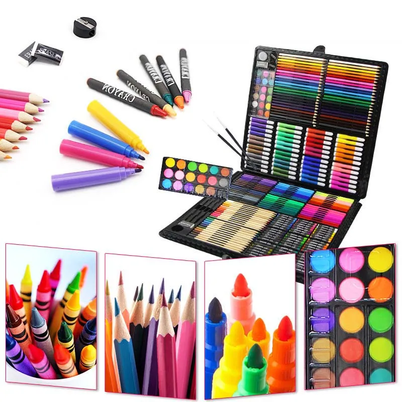 Набор из 258 предметов, детский набор для рисования, инструмент для рисования, кисть, элементарная цветная ручка, художественные маркеры, Обучающие принадлежности, набор игрушек для рисования