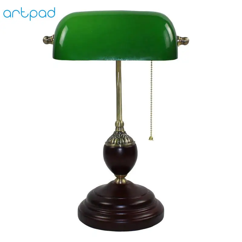 ArtPad Emerald Green Bank Lamp Antique Chinese Light Red Solid Base Classic Table Lamps For Study Living Room Bedroom Decorative