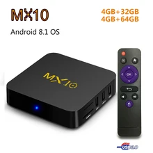 MX10 Android 8.1 Smart TV Box RK3328 DDR4 4GB 64GB Quad Core  2.4G Wifi  H.265 HD 4K  Smart Set-top Box Media Player PK X96mini 