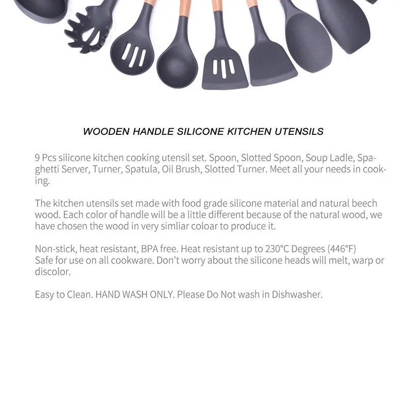 8pcs/set 9pcs/set Wood Kitchen Tools Utensils Cook Utensil Food Grade Silicone Cookware Spaghetti Spoon Shovel Spatula Ladle 8pcs/set 9pcs/set Wood Kitchen Tools Utensils Cook Utensil Food Grade Silicone Cookware Spaghetti Spoon Shovel Spatula Ladle