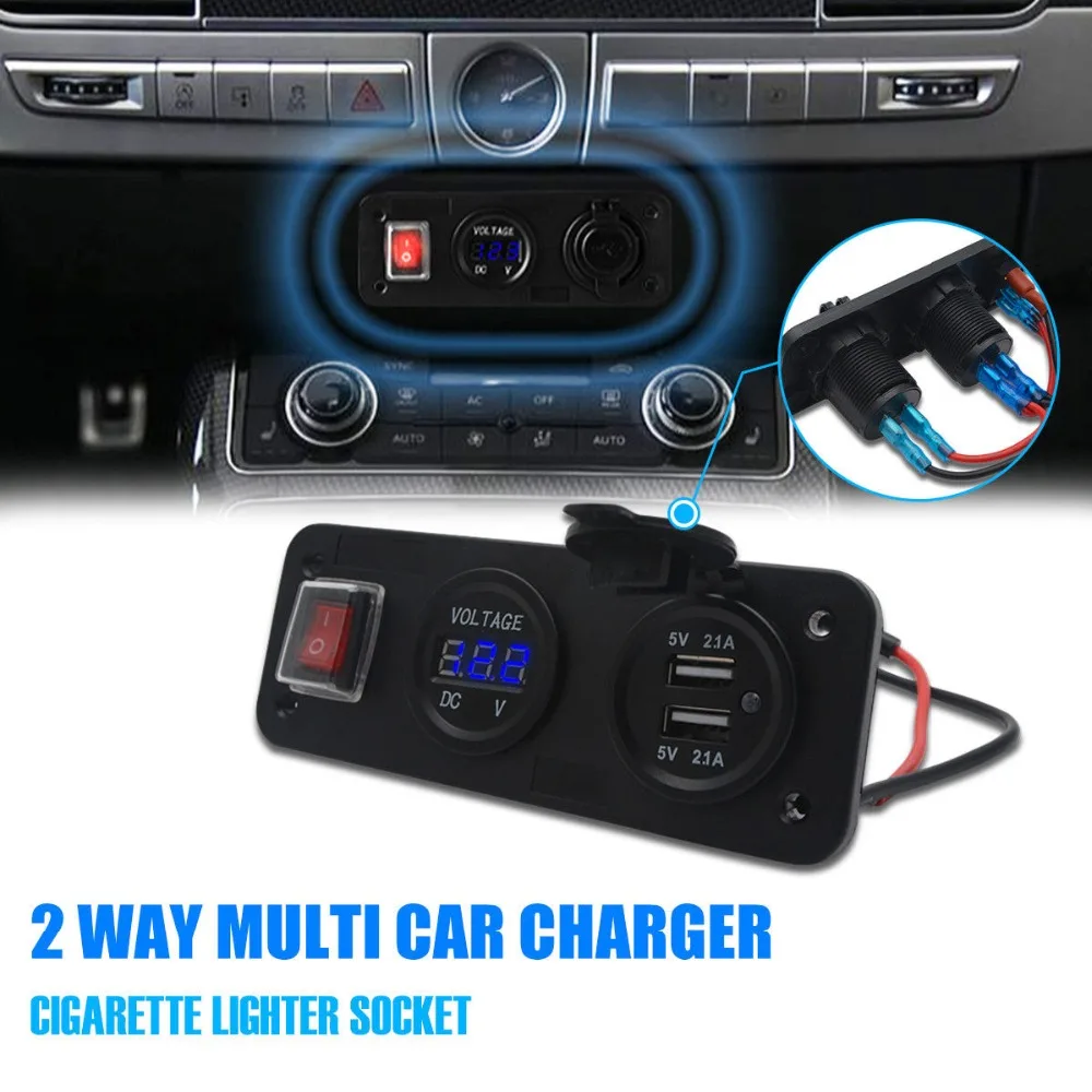 

12V USB Socket Voltmeter Meter with Car Cigarette Lighter Double USB Socket Panel Base for Car Truck Boat