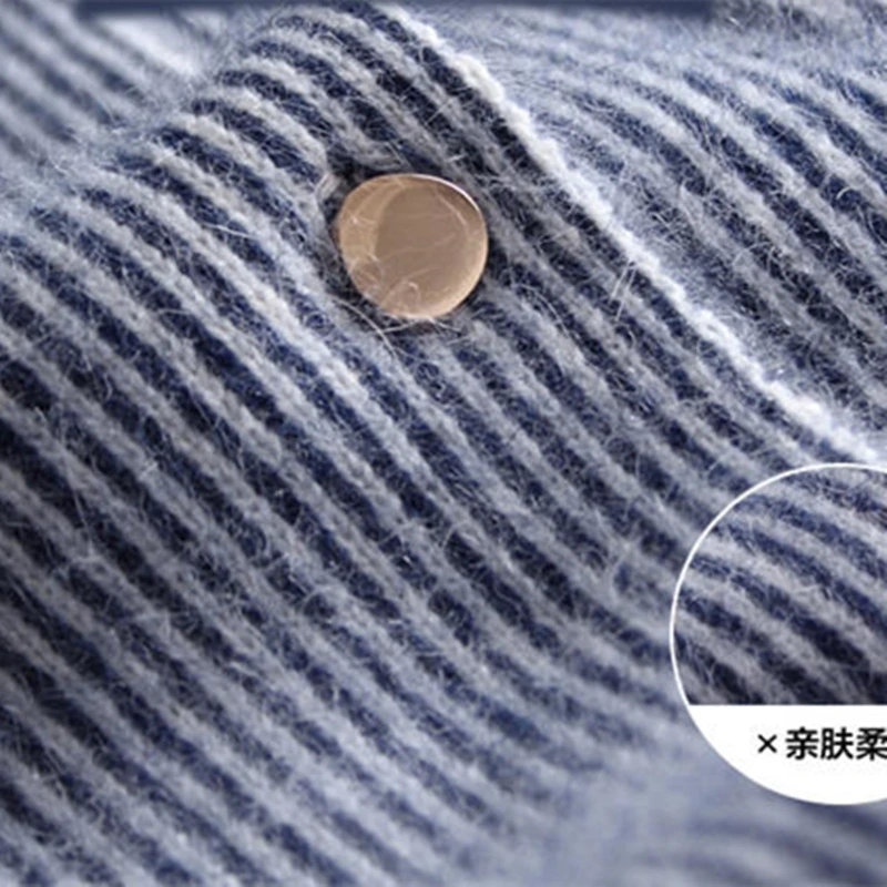 JVEII 2018 new round neck pure cashmere cardigan female thick loose short sweater vertical bar baseball sweater coat jacket Sweaters