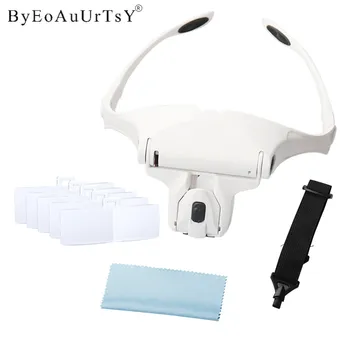 

5 Lens Professional Adjustable Headband Beauty Embroidery Magnifier LED Light Grafting Planting False Eyelashes Extension Tools