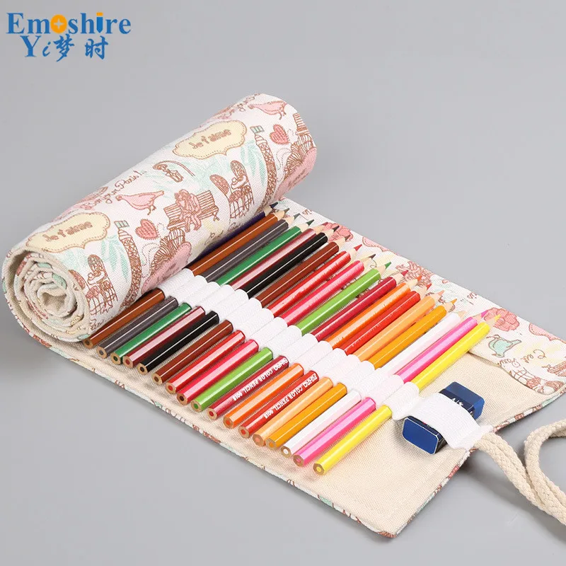 Emshire Paris Tower small fresh canvas handmade curtain 12 24 36 48 72 hole volume pencil case pen color lead storage (3)