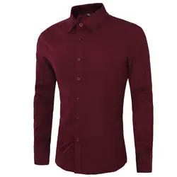 Блузка рубашка Для мужчин твердые блузка Футболки для девочек осень Фланелевая рубашка с длинным рукавом Slim Fit Camisa masculina сорочка Мода