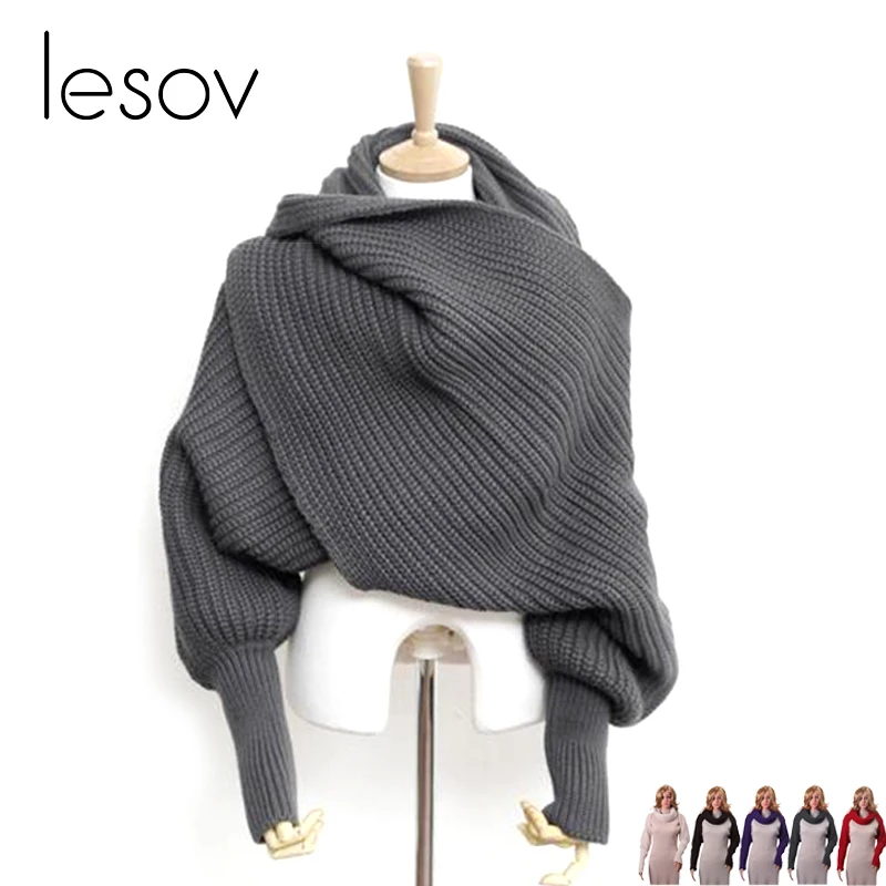 

Lesov Novelty Unisex Women Knitted Scarf With Sleeves Long Wraps Scarves For Ladies Shawls Stole Men Sweater Scarfs Autumn 2018