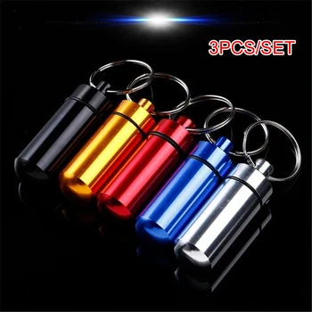 

Newly 3 Pcs Waterproof Aluminum Pill Box Case Bottle Cache Drug Holder Container Keychain Medicine Box jlrd2018