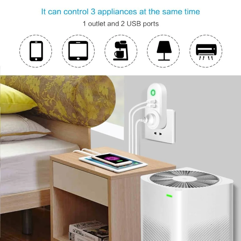 Wi-Fi пульт дистанционного управления, переключатель времени, розетка Smart UK Plug, розетка, беспроводная, с 2 USB разъемами, таймер, питание, домашние устройства 3