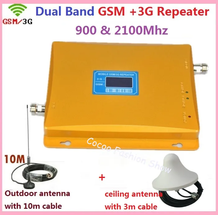 

Free Shipping LED Gold Dual Band WCDMA+GSM 900/2100MHZ Mobile Phone Signal Booster /3G+GSM Signal Repeater/3G GSM Amplifier