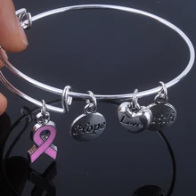 Care For Breast Cancer pink ribbon bangles Hope Love Faith charms bracelet adjustable bangles for Jewelry