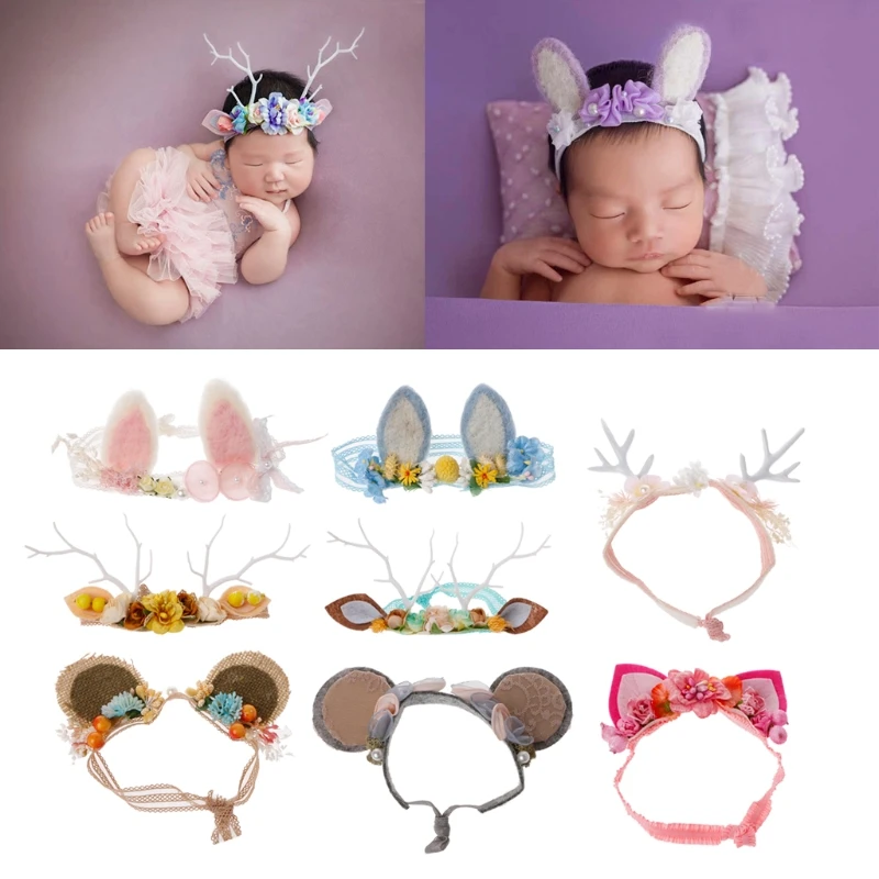 

Newborn Baby Girls Photography Props Floral Ears Cute Headwear Studio Props