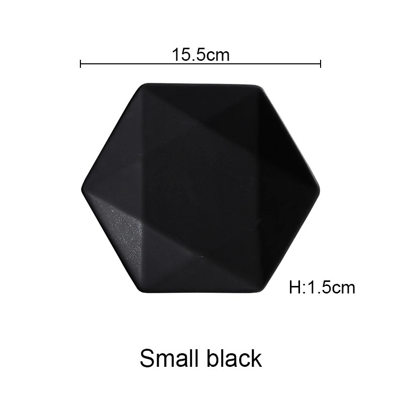 Керамические обеденные тарелки, тарелка из говядины, посуда, шестигранная матовая десертная тарелка, простая и креативная Салатница, блюда Akuhome - Цвет: small black