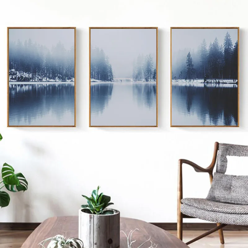 

Nordic Home Decoration Deep Blue Landscape Poster Scandinavian Canvas Painting Lake Pictures for Living Room Wall Picture Print