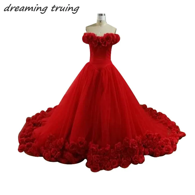 3D Floral Flower Masquerade  Ball Gowns  Princess 2019 Red  