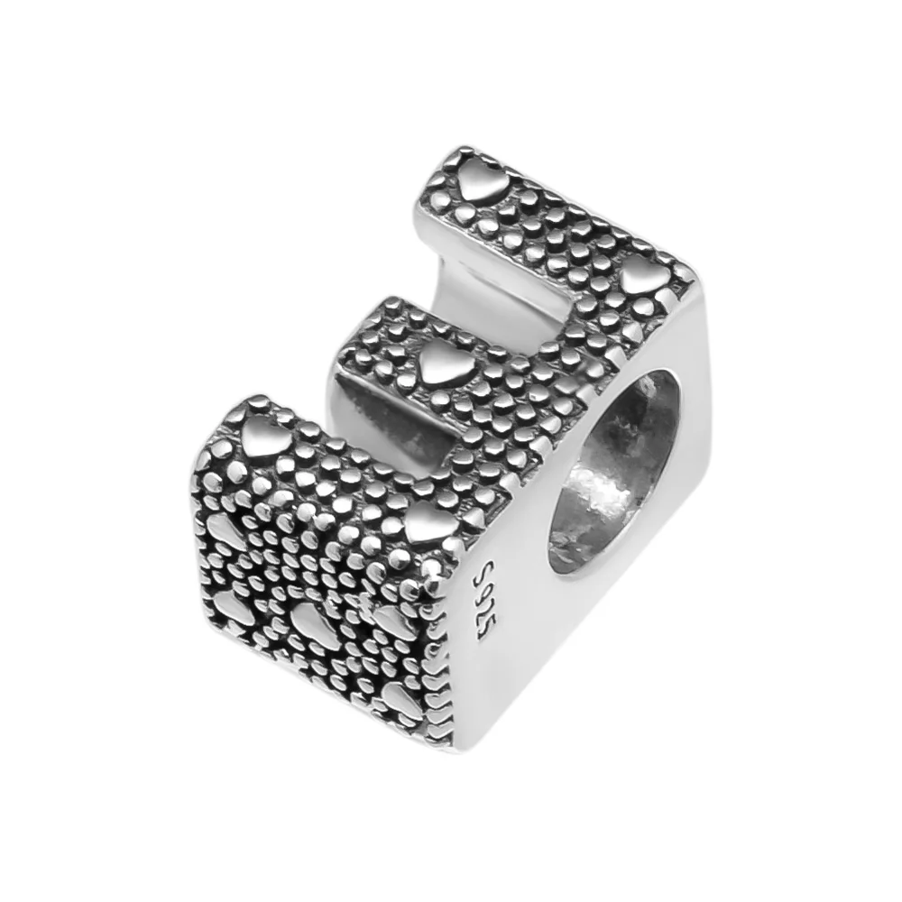 Подходит для Pandora шармы браслеты буквы E бусины стерлингового серебра 925-ювелирные изделия