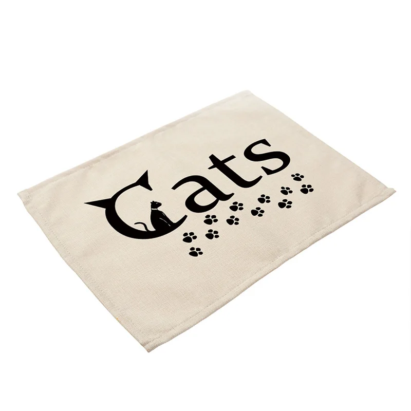 

1pc Cartoon Cat Pattern Cotton Linen Western Pad Placemat Insulation Cloth Dining Table Mat Coasters Kitchen Accessories 42x32cm