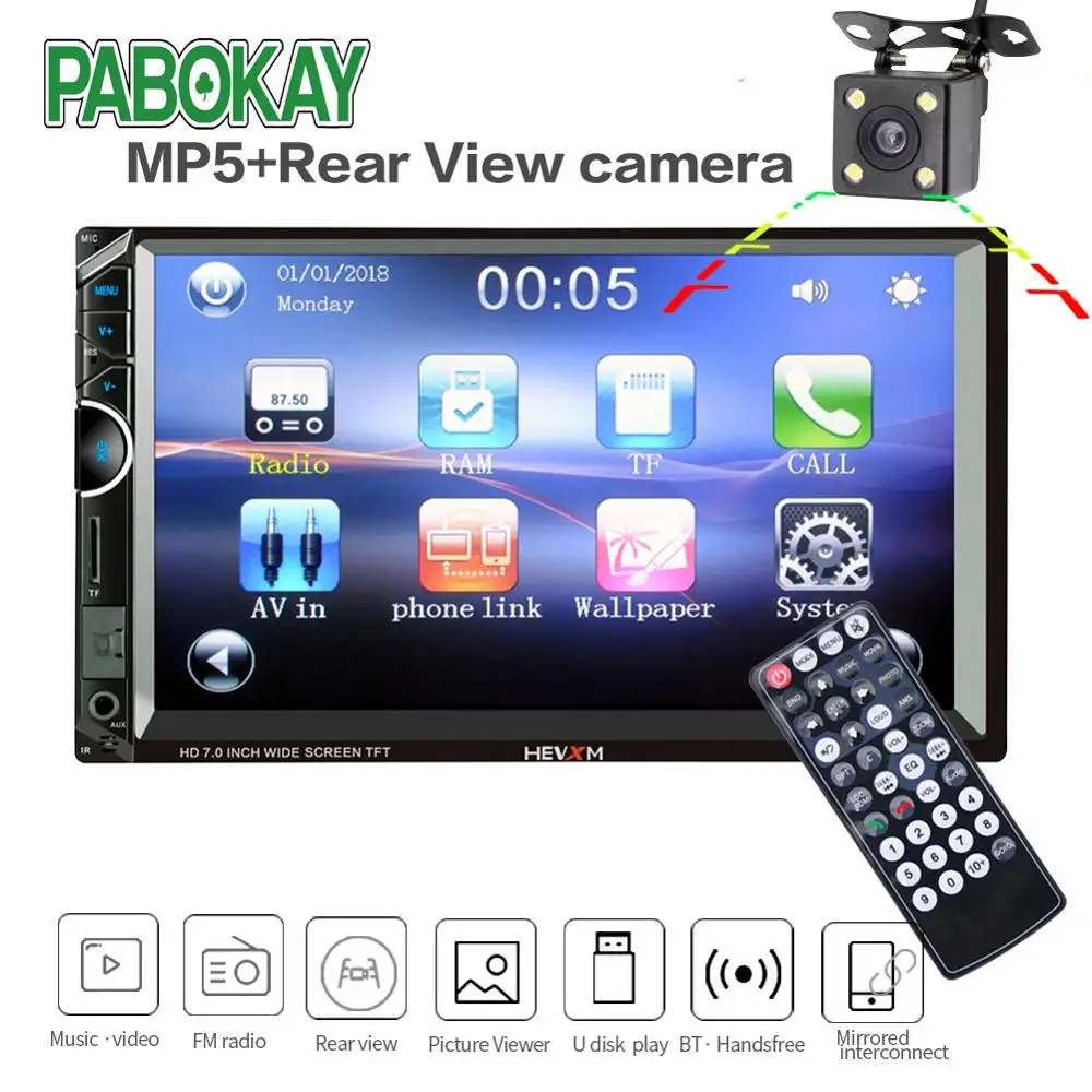 

Car Multimedia Player 2 Din 7"Car Radio Bluetooth Stereo MP5 Player FM USB AUX Autoradio HE-888 2Din With Rear View Camera