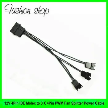 

50PCS/ Lot 15cm Black 12V 4-Pin IDE Molex to 3 X 4Pin PWM Fan Y Splitter Power Cable UL1007 22AWG Wire