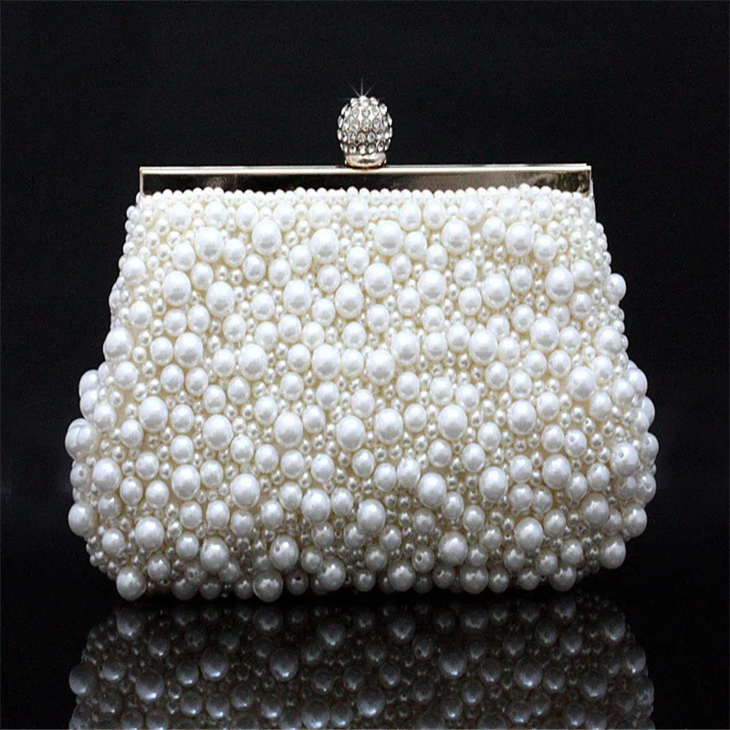 

Women's Full Imitation Pearls Evening Clutch Bag Diamond Purse Beaded Clutch bag Pearl Bridal Bag Mini Handbag with chain WY60