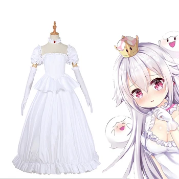 

Japanese Game Super Mario Bros Women Cosplay costumes rincess King Boo Cosplay Costume White Dress Girls ball gown Wedding Dress