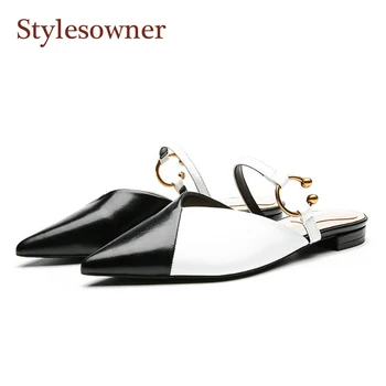 

Stylesowner 2020 Color Match Pointed Toe Slipper Shoe Buckle Strap All Match Trendy Mules Shoes Spring Summer Flat Sandal Shoe